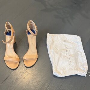 Stuart Weitzman Nude Heels with Ankle Strap, 8.5 size